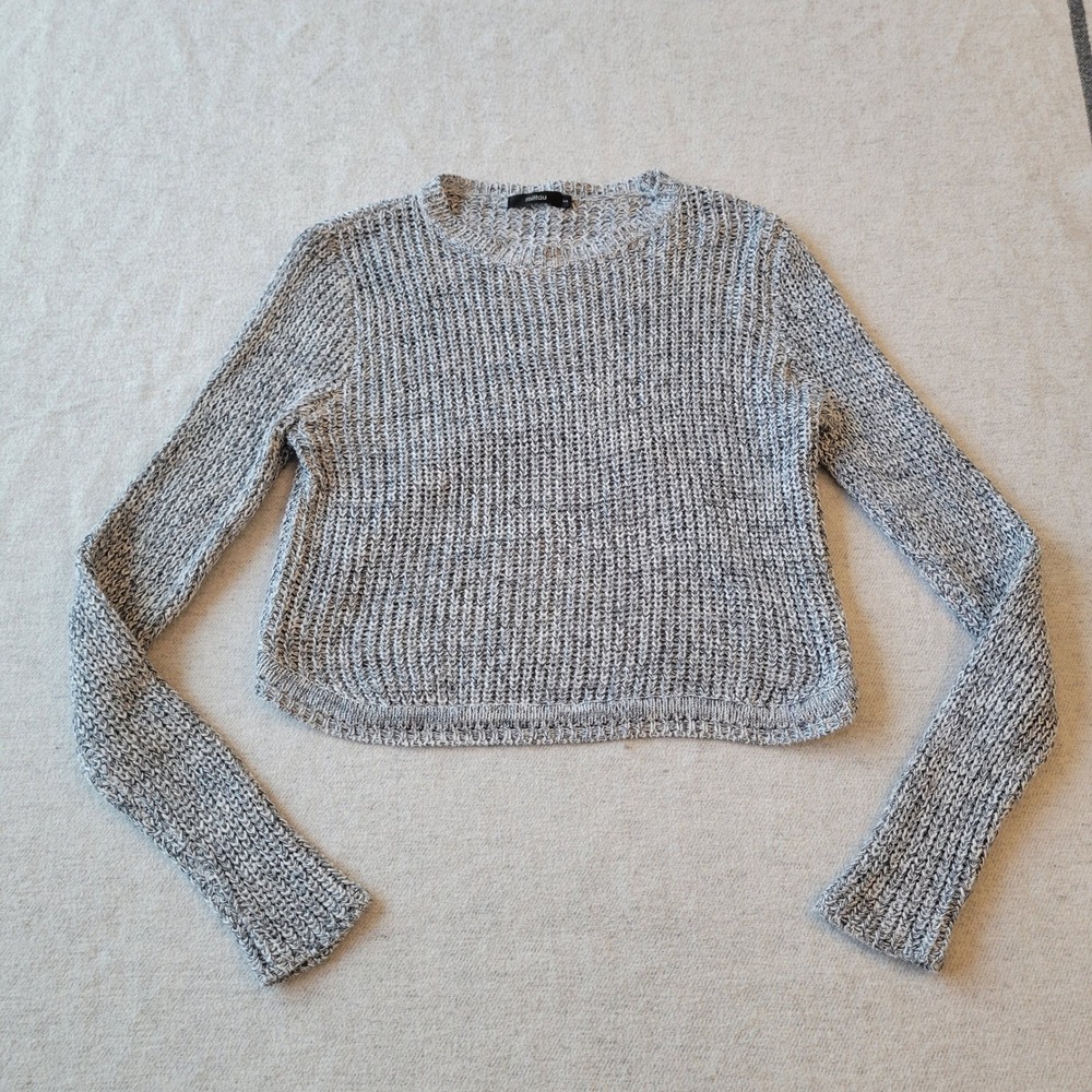 Millau Open Back Cropped Sweater Women Size S Grey Excellent Marled Knit Top